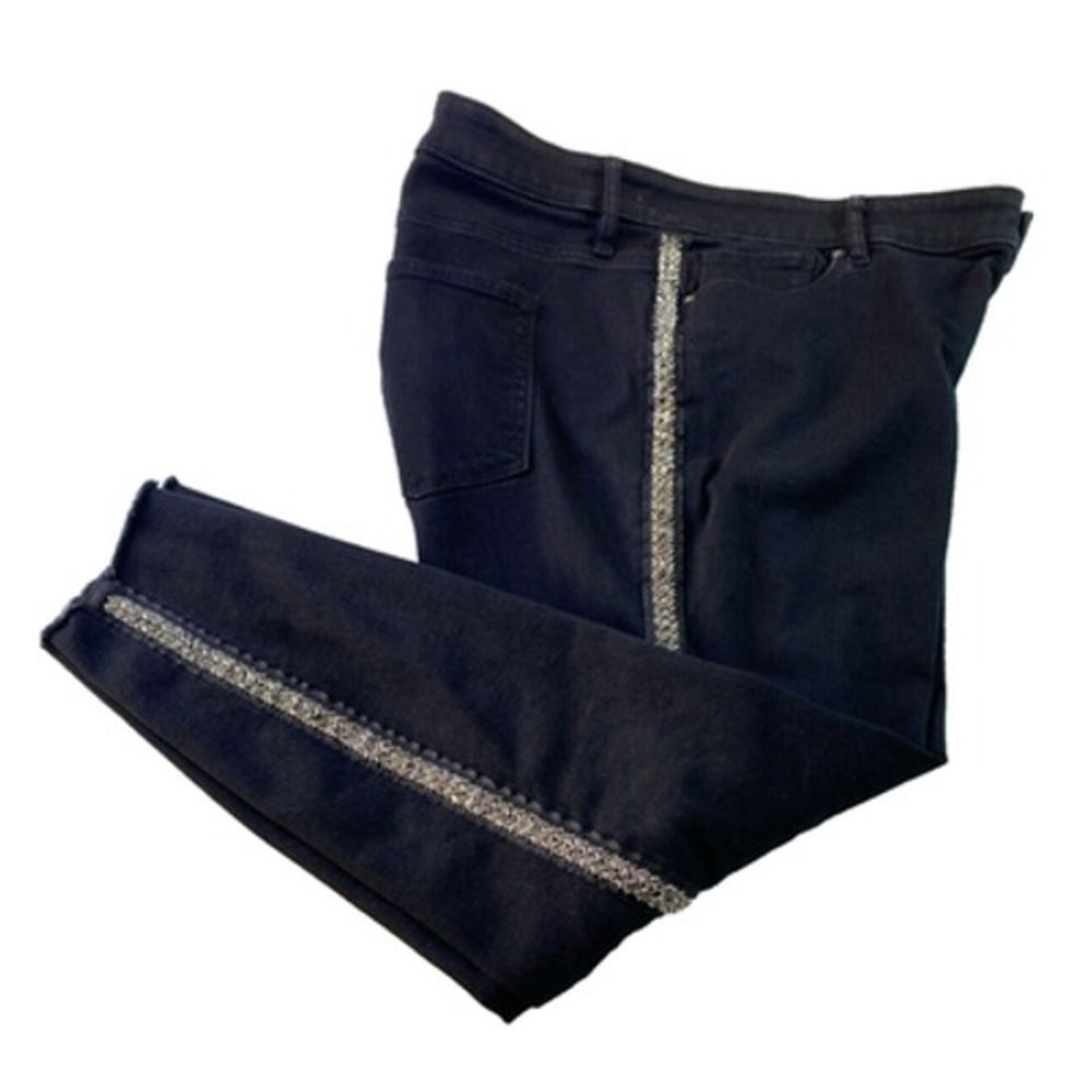 The Loft Plus Size Silver Beaded Black Modern Skinny Denim Jeans Women's Size 18